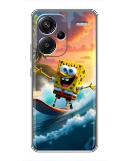 Чехол для Xiaomi Redmi Note 13 Pro Plus с картинкой «Губка Боб серфингист»