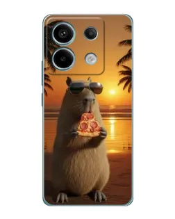 Чехол для Xiaomi Redmi Note 13 Pro с картинкой «Капибара с пиццей»
