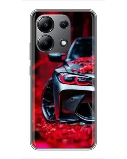 Чохол для Xiaomi Redmi Note 13 (4G) з картинкою «Спортивна BMW та квіти»