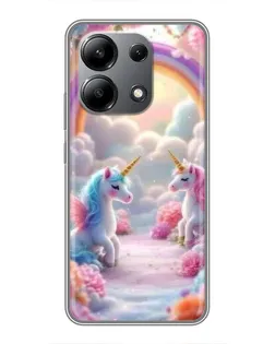 Чехол для Xiaomi Redmi Note 13 (4G) с картинкой «Радуга и единороги»