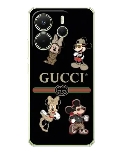 Чехол для Xiaomi Redmi Note 14 4G (Global) с картинкой «Gucci — герои Disney и монограмма» Чехол для Xiaomi Redmi Note 14 4G (Global) с картинкой «Gucci — герои Disney и монограмма»