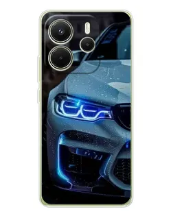 Чехол для Xiaomi Redmi Note 14 4G (Global) с картинкой «Взгляд BMW с синими фарами» Чехол для Xiaomi Redmi Note 14 4G (Global) с картинкой «Взгляд BMW с синими фарами»