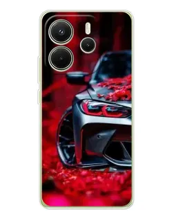 Чехол для Xiaomi Redmi Note 14 4G (Global) с картинкой «Спортивная BMW и цветы» Чехол для Xiaomi Redmi Note 14 4G (Global) с картинкой «Спортивная BMW и цветы»