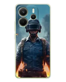 Чехол для Xiaomi Redmi Note 14 4G (Global) с картинкой «PUBG — реалистичный герой»