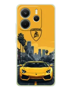 Чохол для Xiaomi Redmi Note 14 4G (Global) з картинкою «Жовтий Lamborghini місто»