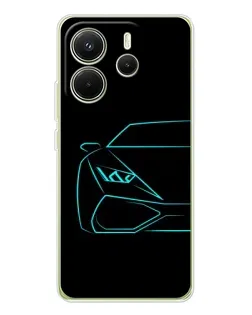 Чохол для Xiaomi Redmi Note 14 4G (Global) з картинкою «Блакитний силует Lamborghini»