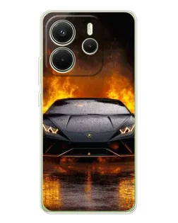 Чохол для Xiaomi Redmi Note 14 4G (Global) з картинкою «Lamborghini у вогні»
