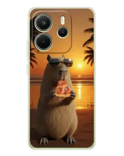 Чохол для Xiaomi Redmi Note 14 4G (Global) з картинкою «Капібара з піцою»