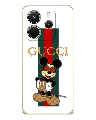 Чехол для Xiaomi Redmi Note 14 4G (EU) с картинкой «Микки Маус Gucci — полосы»