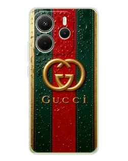 Чехол для Xiaomi Redmi Note 14 4G (EU) с картинкой «Gucci — фирменная полоса и золото» Чехол для Xiaomi Redmi Note 14 4G (EU) с картинкой «Gucci — фирменная полоса и золото»