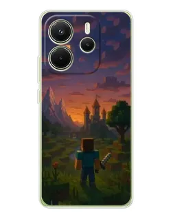 Чехол для Xiaomi Redmi Note 14 4G (EU) с картинкой «Стив у башни» Чехол для Xiaomi Redmi Note 14 4G (EU) с картинкой «Стив у башни»