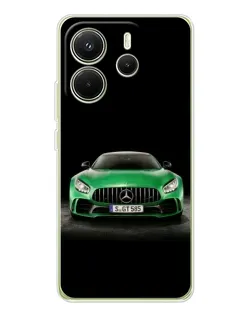 Чехол для Xiaomi Redmi Note 14 4G (EU) с картинкой «Mercedes — неоновый лого»