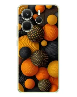 Чехол для Xiaomi Redmi Note 14 4G (EU) с картинкой «Объемные оранжевые сферы»
