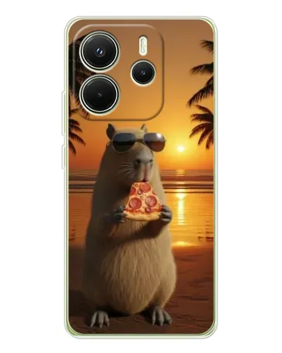 Чехол для Xiaomi Redmi Note 14 4G (EU) с картинкой «Капибара с пиццей»