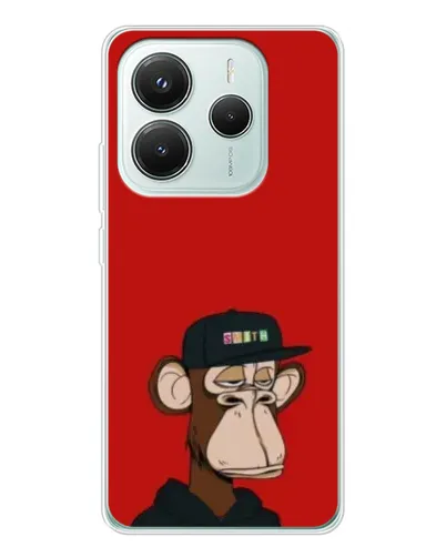 Чехол для Xiaomi Redmi Note 14 5G с картинкой «Bored Ape — красный фон»