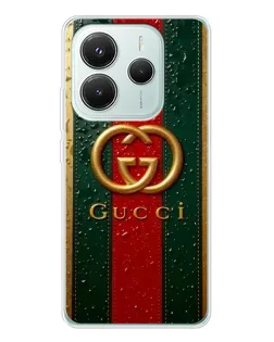 Чехол для Xiaomi Redmi Note 14 5G с картинкой «Gucci — фирменная полоса и золото» Чехол для Xiaomi Redmi Note 14 5G с картинкой «Gucci — фирменная полоса и золото»