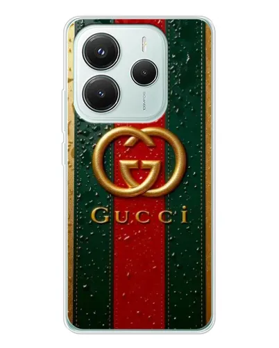Чехол для Xiaomi Redmi Note 14 5G с картинкой «Gucci — фирменная полоса и золото» Чехол для Xiaomi Redmi Note 14 5G с картинкой «Gucci — фирменная полоса и золото»