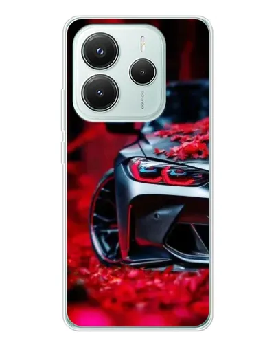 Чохол для Xiaomi Redmi Note 14 5G з картинкою «Спортивна BMW та квіти»