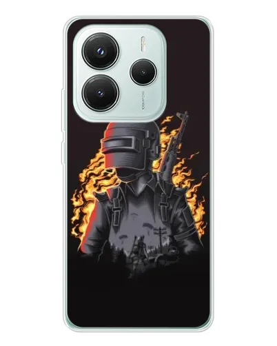Чехол для Xiaomi Redmi Note 14 5G с картинкой «PUBG — огненный силуэт»