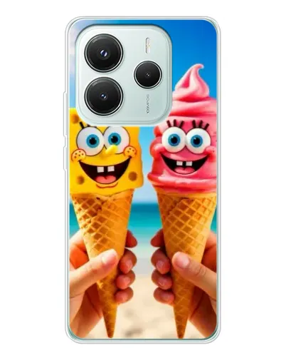 Чехол для Xiaomi Redmi Note 14 5G с картинкой «Спанч Боб мороженое»