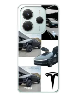 Чохол для Xiaomi Redmi Note 14 5G з картинкою «Колаж Cybertruck Tesla»