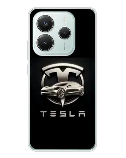 Чохол для Xiaomi Redmi Note 14 5G з картинкою «Tesla — срібне авто»