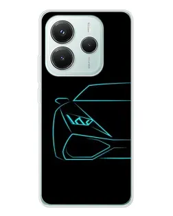 Чехол для Xiaomi Redmi Note 14 5G с картинкой «Голубой силуэт Lamborghini»