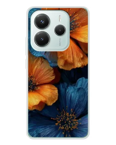 Чехол для Xiaomi Redmi Note 14 5G с картинкой «Яркая сине-оранжевая флора» Чехол для Xiaomi Redmi Note 14 5G с картинкой «Яркая сине-оранжевая флора»