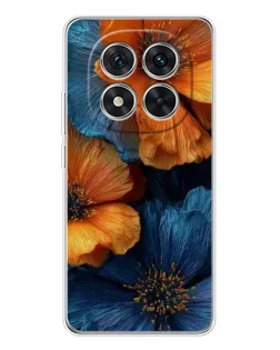 Чехол для Xiaomi Redmi Note 14 Pro 5G с картинкой «Яркая сине-оранжевая флора»