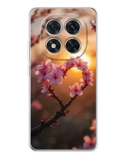 Чохол для Xiaomi Redmi Note 14 Pro Plus з картинкою «Рожевий цвіт  сердечко на тлі заходу»