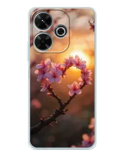 Чехол для Xiaomi Redmi Note 14 SE 5G с картинкой «Розовый цвет сердце на фоне заката»