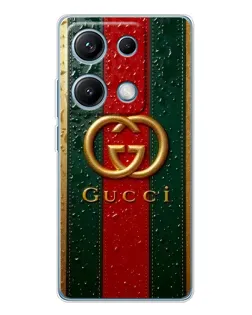 Чехол для Xiaomi Redmi Note 14S с картинкой «Gucci — фирменная полоса и золото» Чехол для Xiaomi Redmi Note 14S с картинкой «Gucci — фирменная полоса и золото»