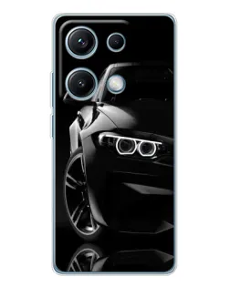 Чехол для Xiaomi Redmi Note 14S с картинкой «Черная BMW — профиль»