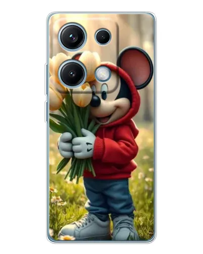Чехол для Xiaomi Redmi Note 14S с картинкой «Микки с тюльпанами»