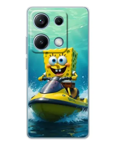 Чехол для Xiaomi Redmi Note 14S с картинкой «Спанч Боб на гидроцикле»