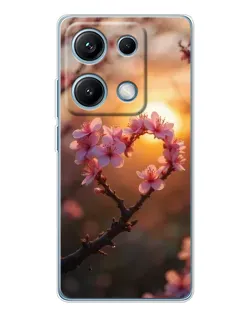Чехол для Xiaomi Redmi Note 14S с картинкой «Розовый цвет сердце на фоне заката»