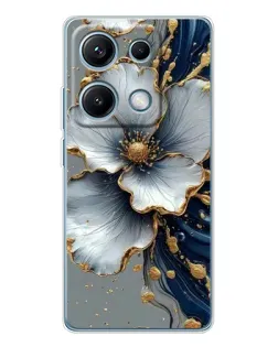 Чехол для Xiaomi Redmi Note 14S с картинкой «Белый цветок и золотой флюид»