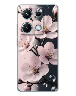 Чехол для Xiaomi Redmi Note 14S с картинкой «Нежная сакура и капли»