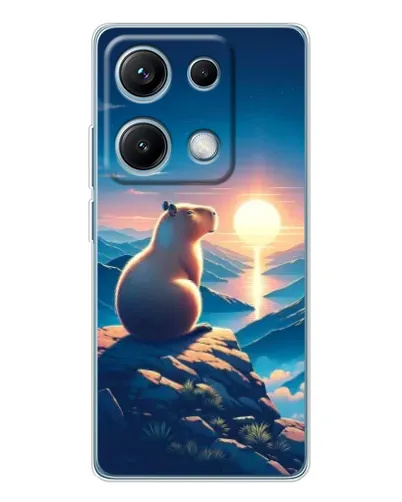 Чехол для Xiaomi Redmi Note 14S с картинкой «Закат солнца с капибарой»
