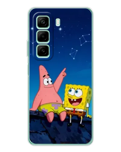 Чехол для Xiaomi Redmi Note 15R с картинкой «Губка Боб и Патрик ночью»
