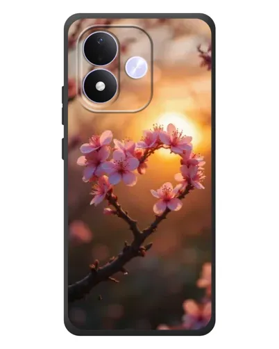 Чехол для Xiaomi Redmi Note 17 с картинкой «Розовый цвет сердце на фоне заката»