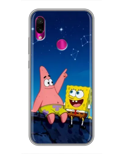Чехол для Xiaomi Redmi Note 7 Pro с картинкой «Губка Боб и Патрик ночью»