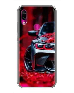 Чохол для Xiaomi Redmi Note 7 з картинкою «Спортивна BMW та квіти»