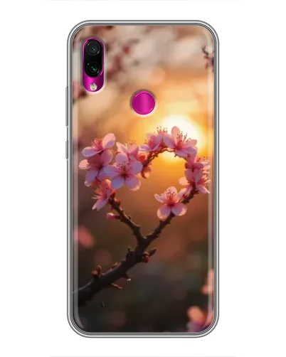 Чехол для Xiaomi Redmi Note 7 с картинкой «Розовый цвет сердце на фоне заката»