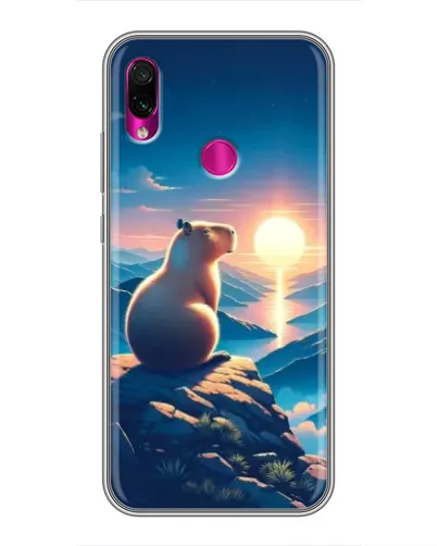 Чехол для Xiaomi Redmi Note 7 с картинкой «Закат солнца с капибарой»