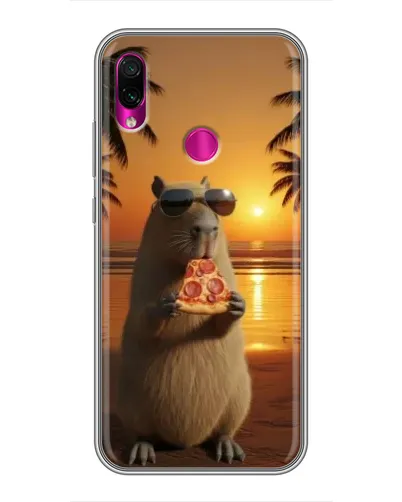 Чехол для Xiaomi Redmi Note 7 с картинкой «Капибара с пиццей»