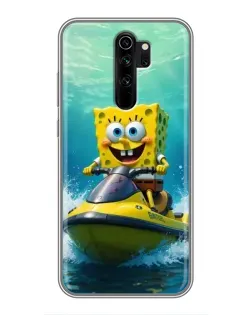 Чехол для Xiaomi Redmi Note 8 Pro с картинкой «Спанч Боб на гидроцикле»