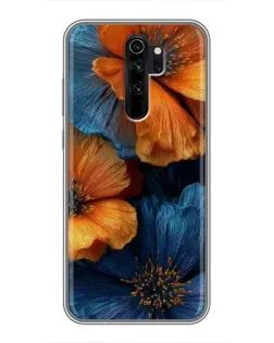 Чехол для Xiaomi Redmi Note 8 Pro с картинкой «Яркая сине-оранжевая флора»