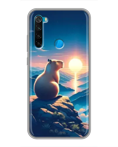Чехол для Xiaomi Redmi Note 8 с картинкой «Закат солнца с капибарой»