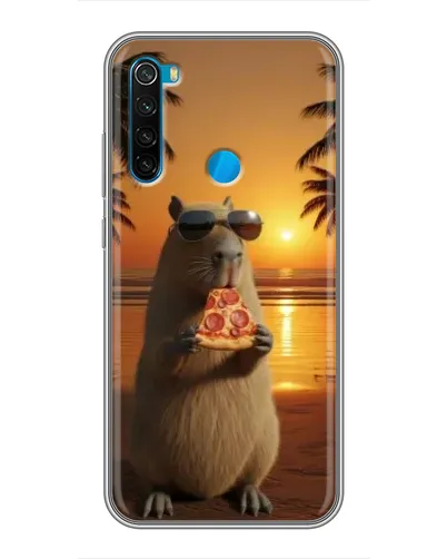 Чехол для Xiaomi Redmi Note 8 с картинкой «Капибара с пиццей»